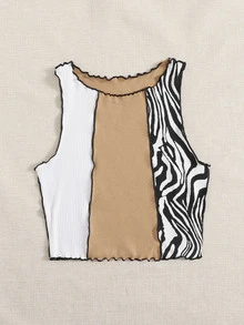 SHEIN Qutie Top tank ribete en forma de lechuga de color combinado de rayas - Multicolor - Ver 5