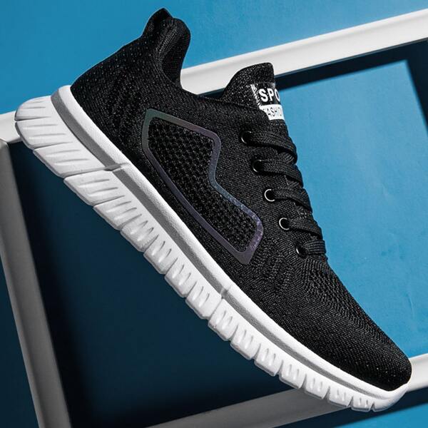 

Men Lace-up Front Running Shoes, Black and white