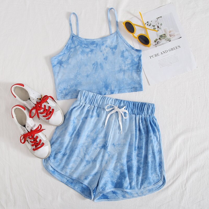

Tie Dye Crop Cami & Drawstring Shorts, Blue