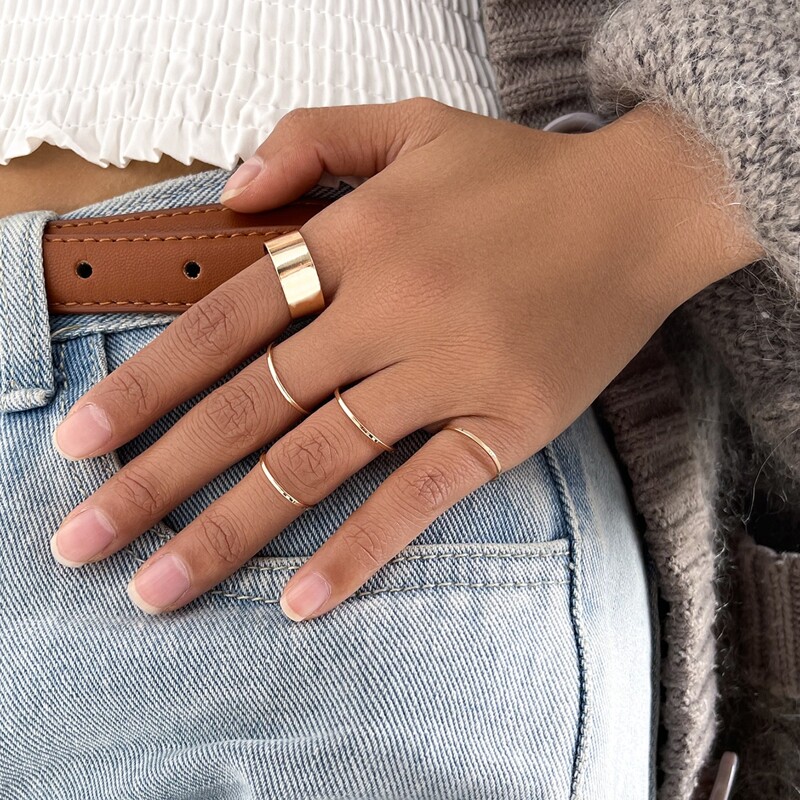

4pcs Simple Ring Set, Gold