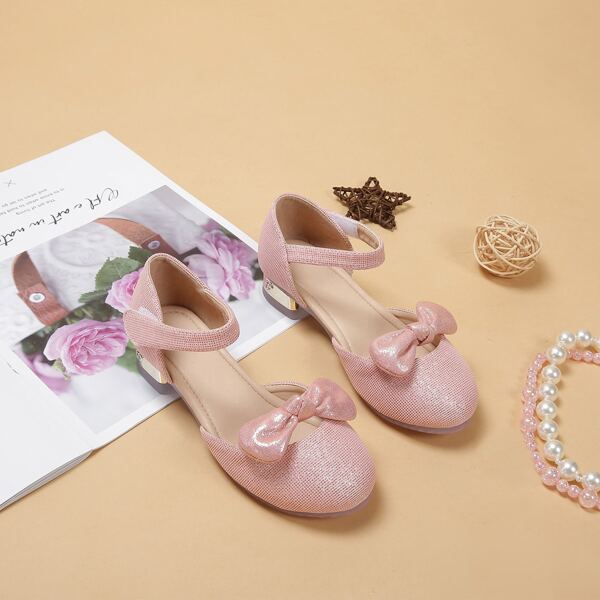 

Girls Bow Decor Velcro Strap Flats, Dusty pink
