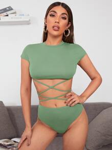 Mackenzie Miller Crisscross Back Top & Solid Panties Set - Mint Green - View 1