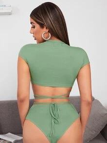 Mackenzie Miller Crisscross Back Top & Solid Panties Set - Mint Green - View 2