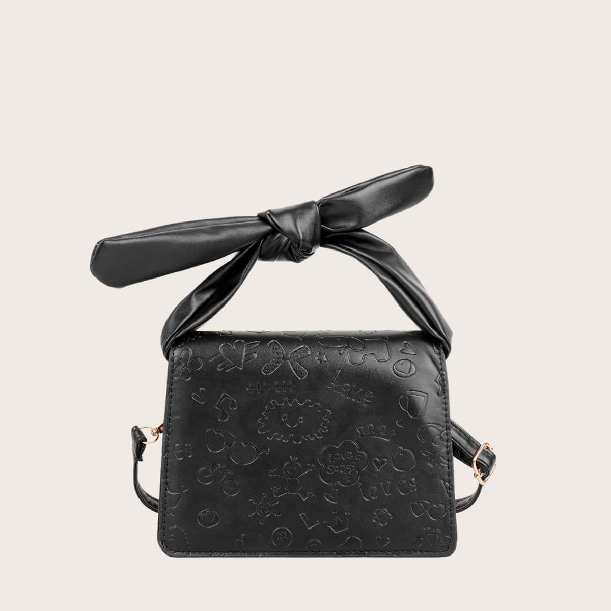 

Croc Embossed Satchel Bag, Black