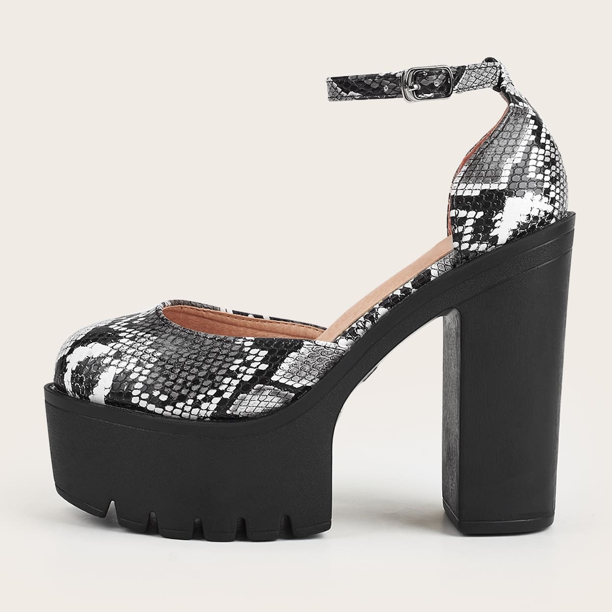 

Snakeskin Print Pumps, Black