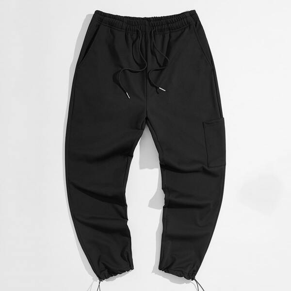

Men Pocket Drawstring Waist Sweatpants, Black