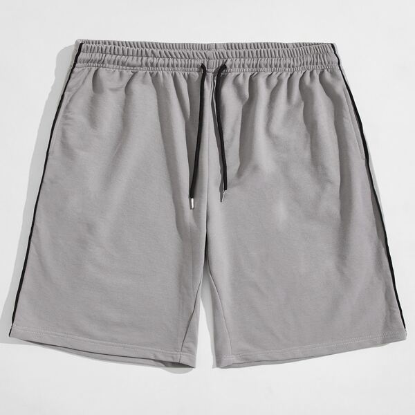 

Men Contrast Trim Drawstring Shorts, Grey