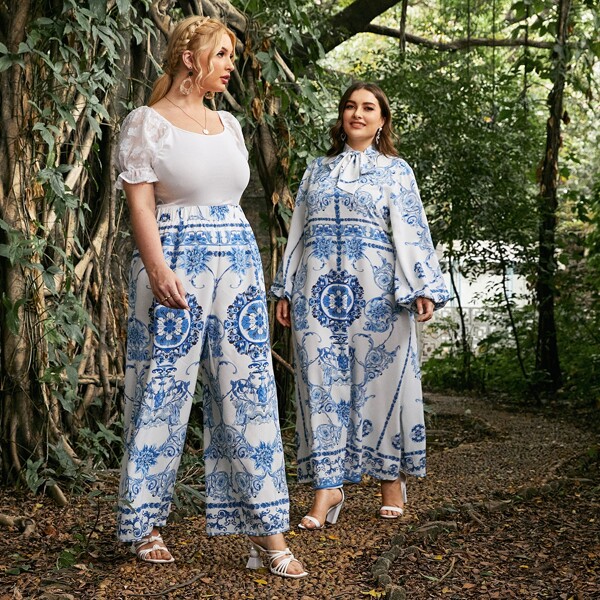 

Plus Damask Print Palazzo Pants, Multicolor