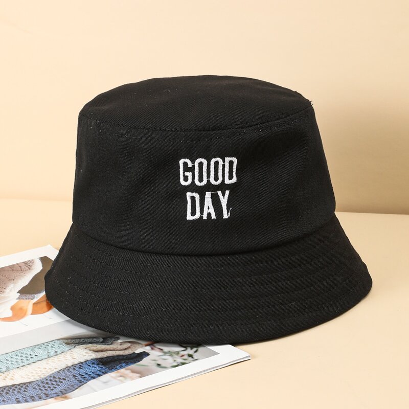 

Letter Embroidery Bucket Hat, Black
