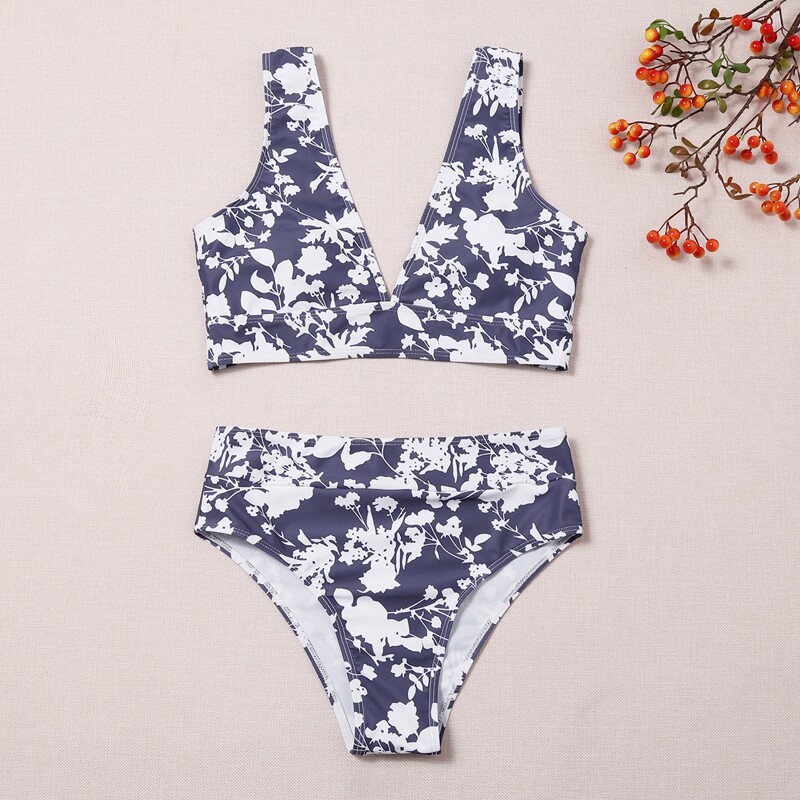 

Floral V Neck Bikini Swimsuit, Multicolor