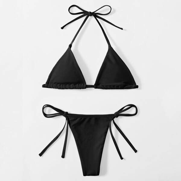 

Triangle Tie Side Bikini Swimsuit, Black