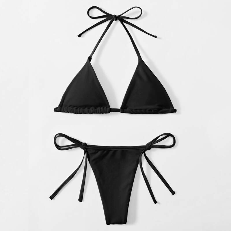 

Triangle Tie Side Bikini Swimsuit, Black