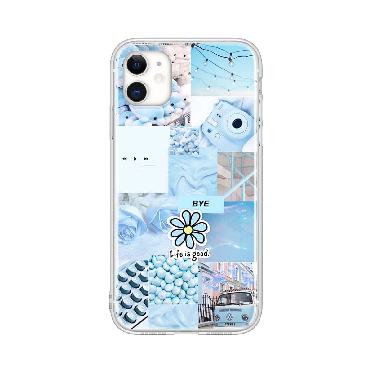 

Aesthetic Collage Pattern iPhone Case, Baby blue