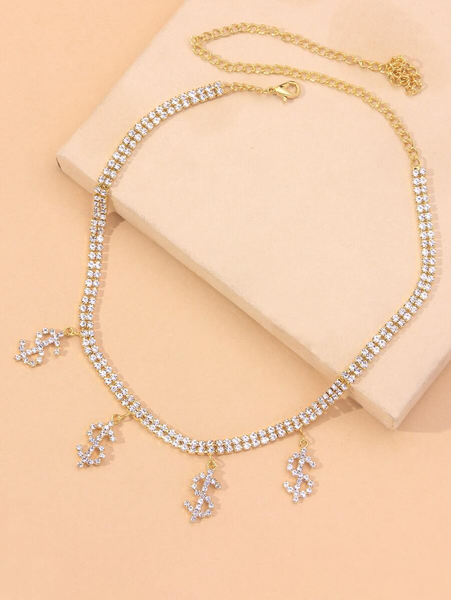 Dollar Sign Pendant Necklace - Yellow Gold - View 1