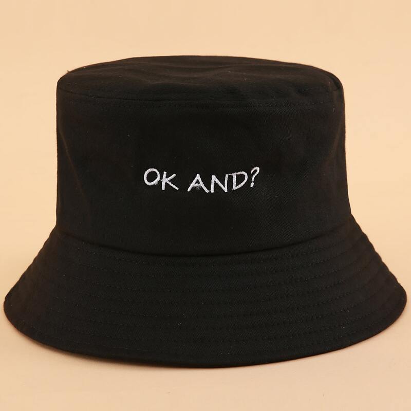 

Letter Embroidery Bucket Hat, Black