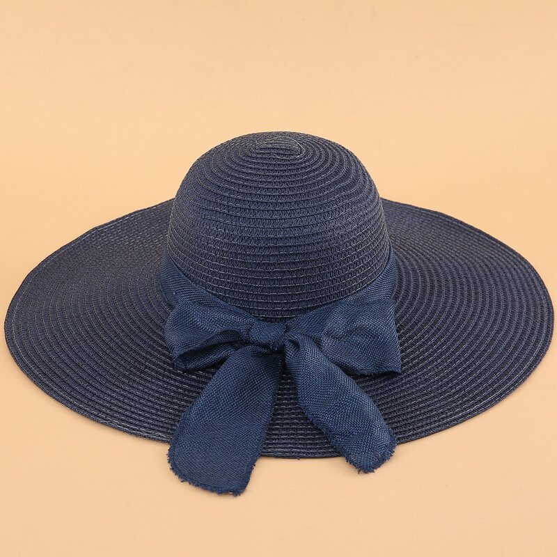 

Bow Knot Decor Straw Hat, Navy blue