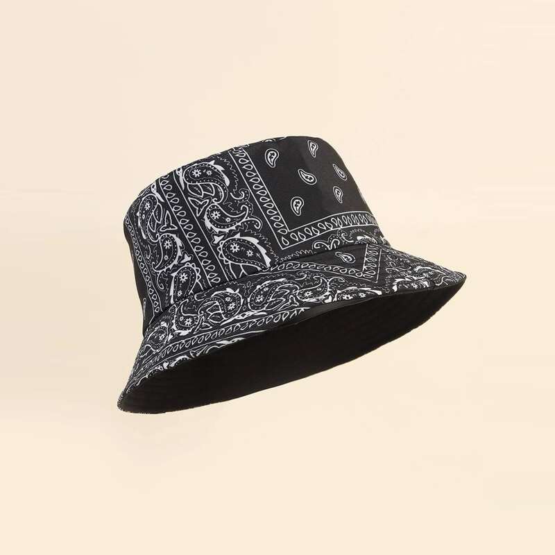 

Paisley Pattern Bucket Hat, Black and white