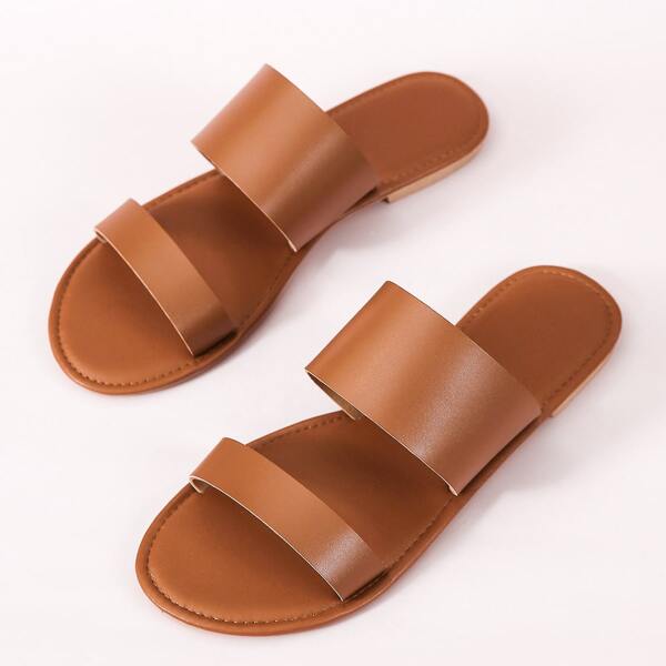 

Double Band Slide Sandals, Brown