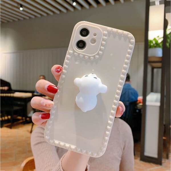 

3D Dog Decor Phone Case, Beige
