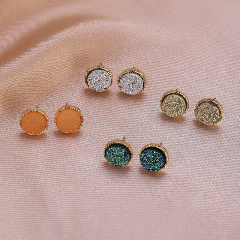 

4pairs Rhinestone Round Stud Earrings, Multicolor