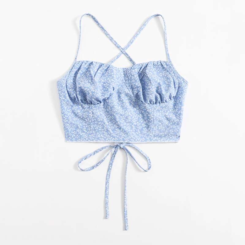 

Ditsy Floral Criss Cross Crop Cami, Baby blue