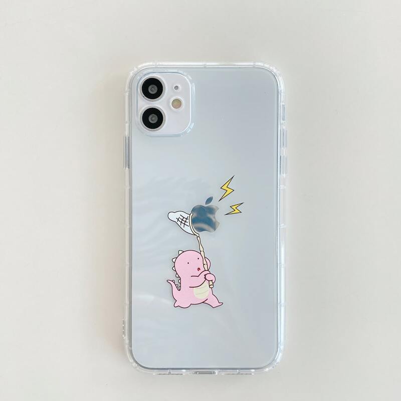 

Cartoon Dinosaur Clear Phone Case, Pink clear
