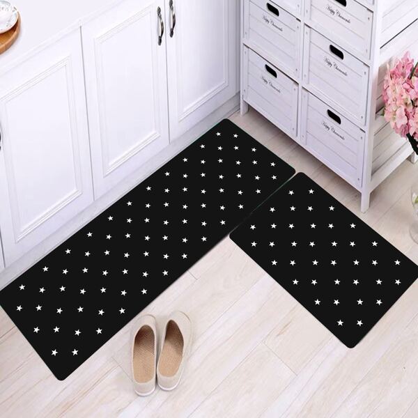 

1pc Star Print Floor Mat, Black and white