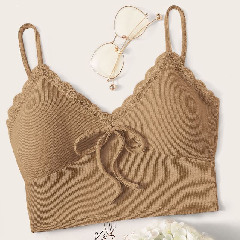 

Lace Trim Ribbed Pink Cami, Khaki