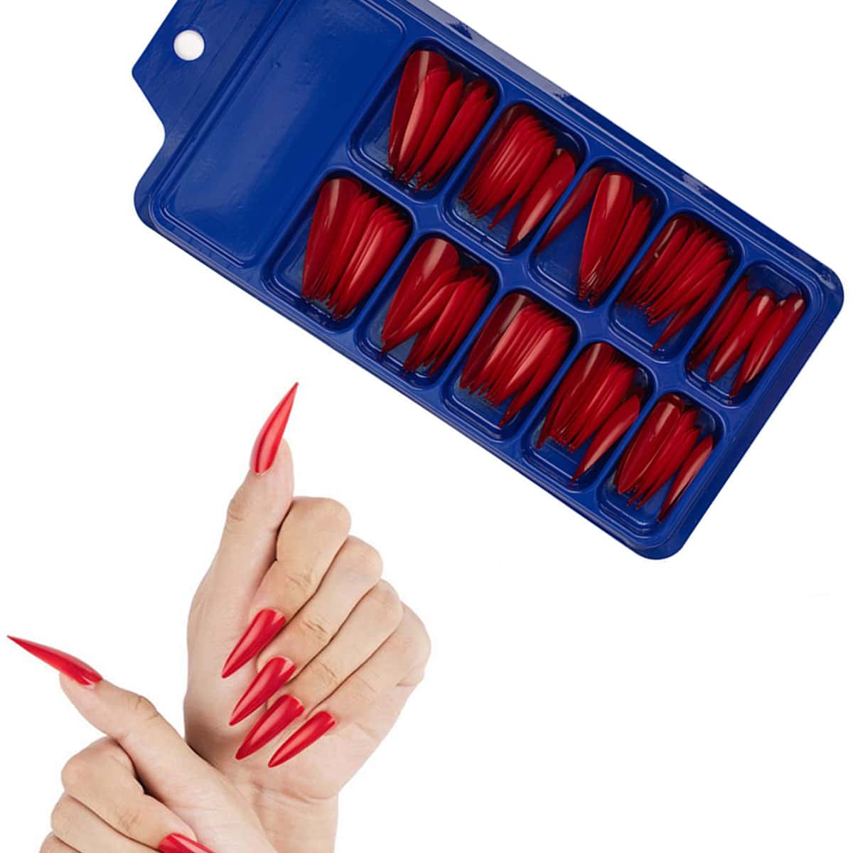 

100pcs Pointed Fake Nail, Red