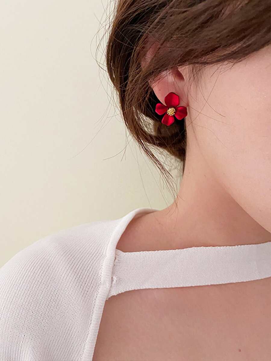 Bông tai hoa - Đỏ - Xem 1