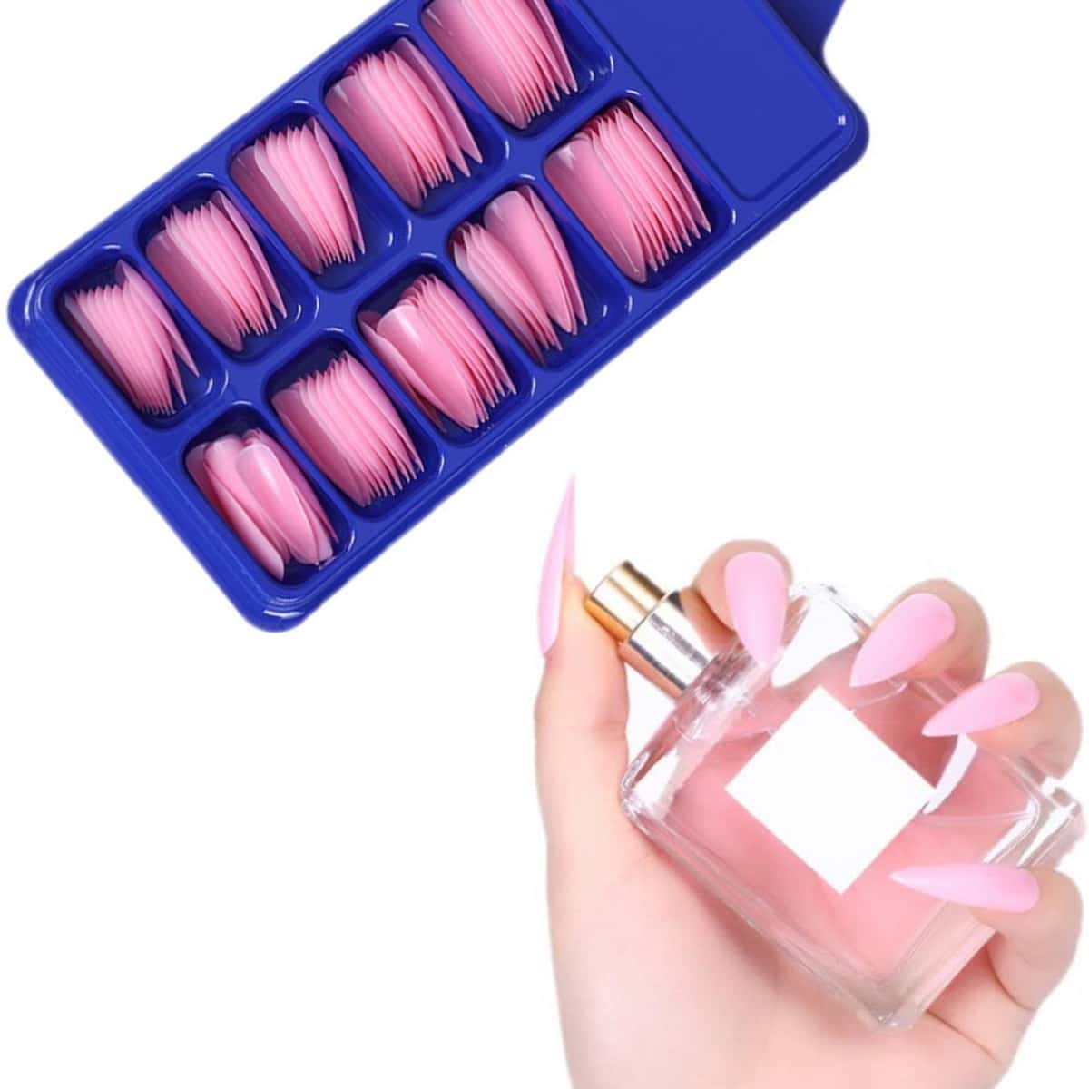 

100pcs Pointed Fake Nail, Pink