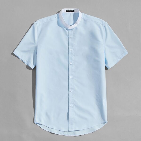 

Men Contrast Neck Shirt, Baby blue