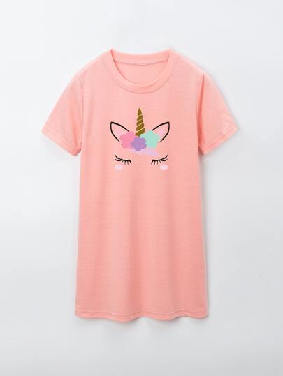 فستان ليلي مطبوع بتصميم وحيد القرن للفتيات الصغيرات