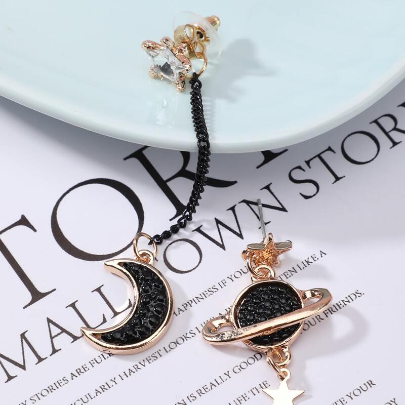

Rhinestone Star & Moon Drop Earrings, Black