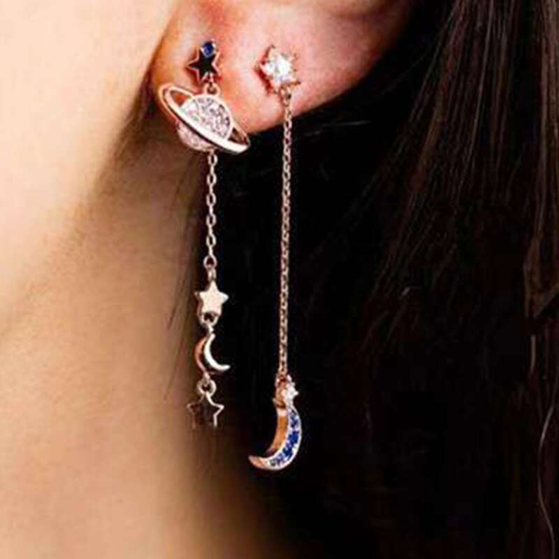 

Rhinestone Star & Moon Drop Earrings, Gold