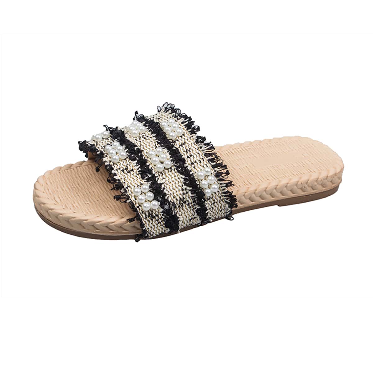 

Faux Pearl Decor Slide Sandals, Black