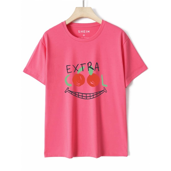 

Letter And Cherry Print Tee, Hot pink
