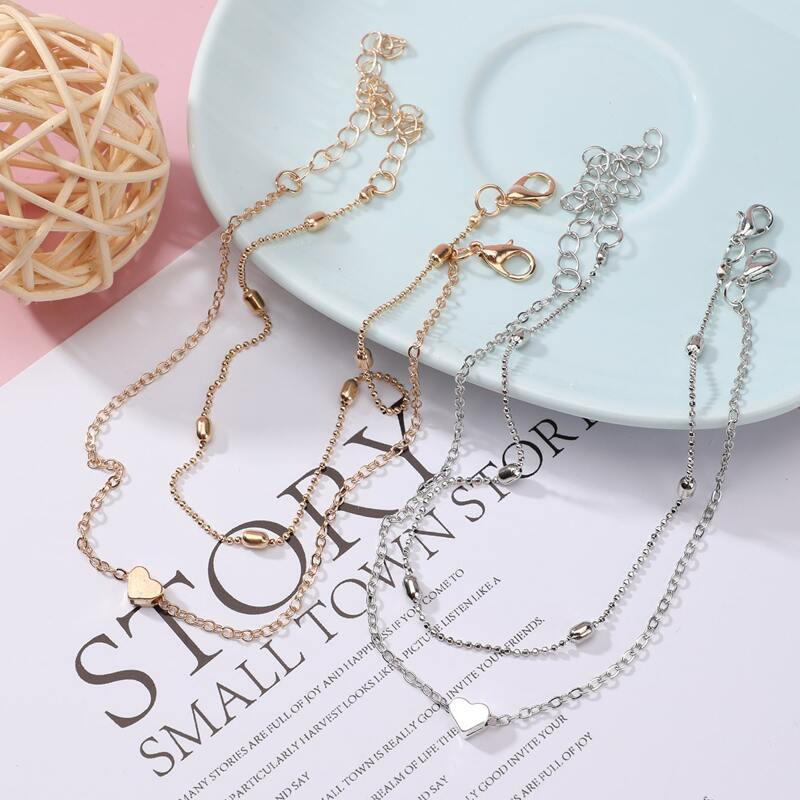 

4pcs Heart Chain Anklet, Multicolor