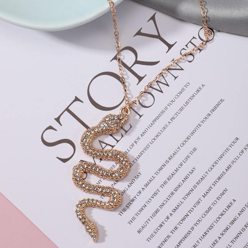 

Rhinestone Snake Pendant Necklace, Gold