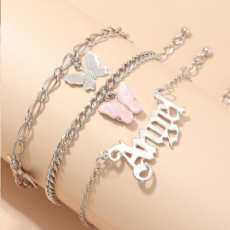 

3pcs Butterfly Decor Chain Anklet, Silver
