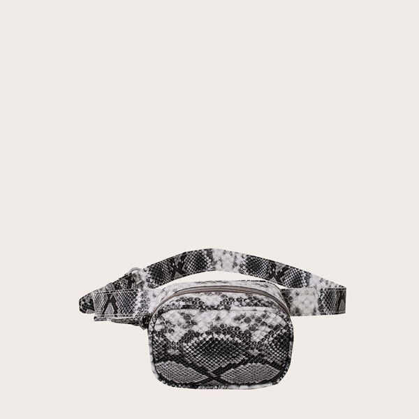 

Snakeskin Belt Bag, Black and white
