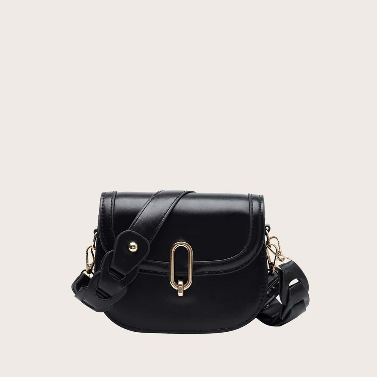 

Metal Lock Shoulder Bag, Black