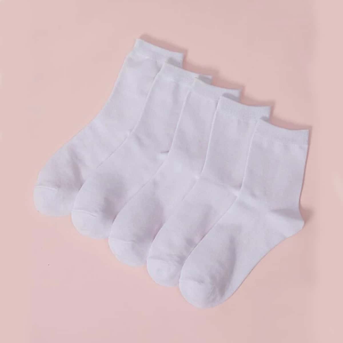 

5pairs Solid Crew Socks, White