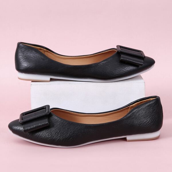 

Point Toe Bow Decor Flats, Black