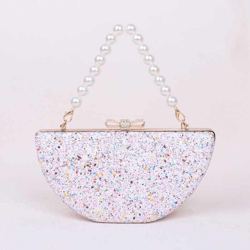 

Faux Pearl & Glitter Decor Clutch Bag, White