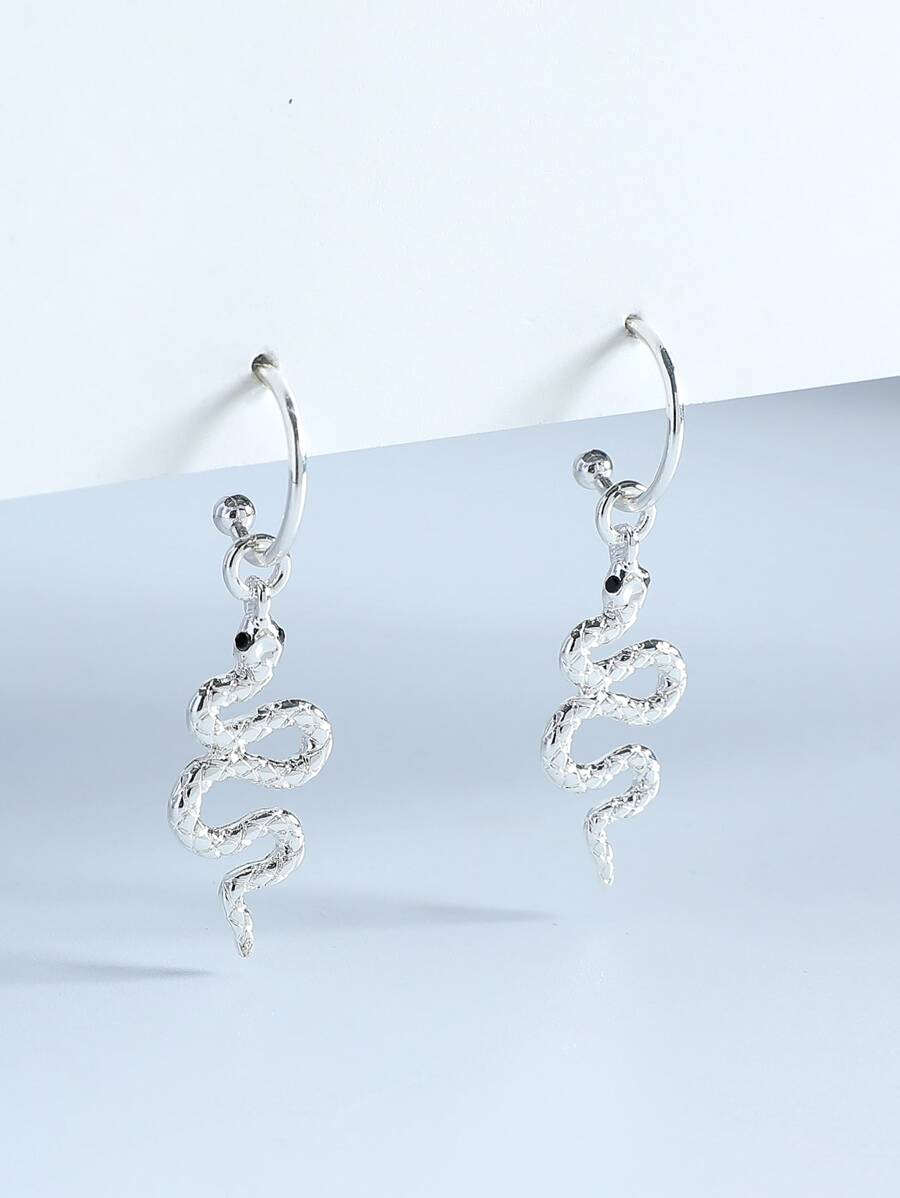 Snake Drop Earrings - Silver - View 1