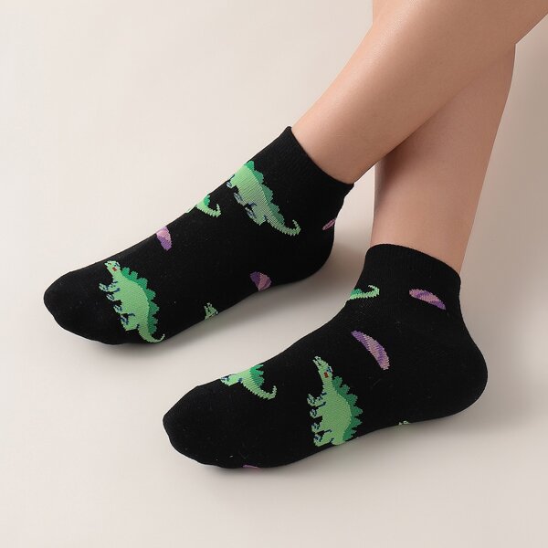 

3pairs Cartoon Graphic Ankle Socks, Black