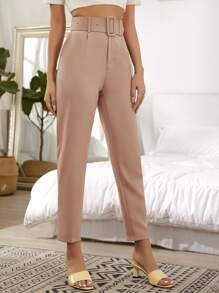 GENKIRA Pantalones cónicos recortados con lazo - Caqui - Ver 4
