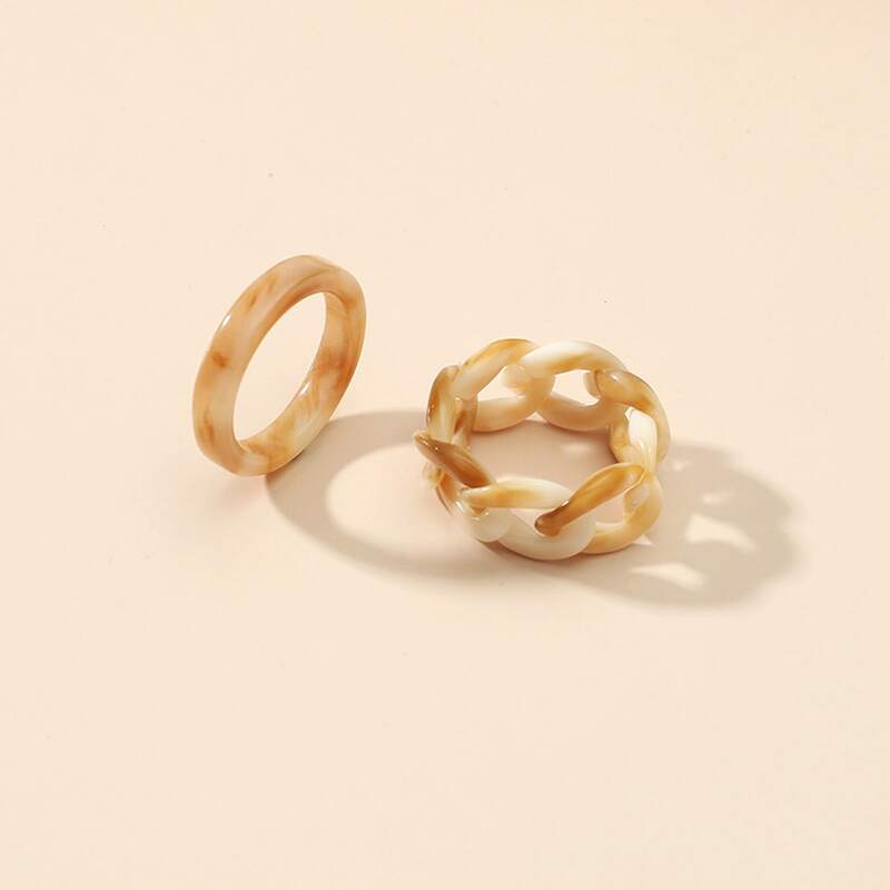

2pcs Simple Chain Ring, Multicolor