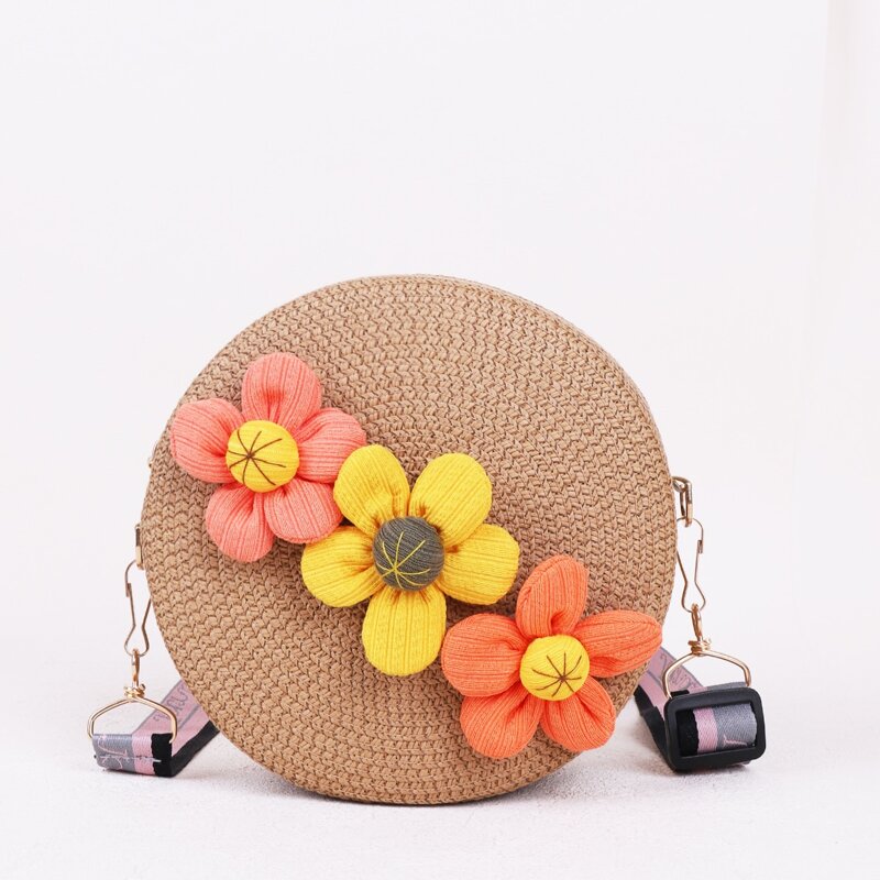 

Floral Decor Straw Bag, Khaki